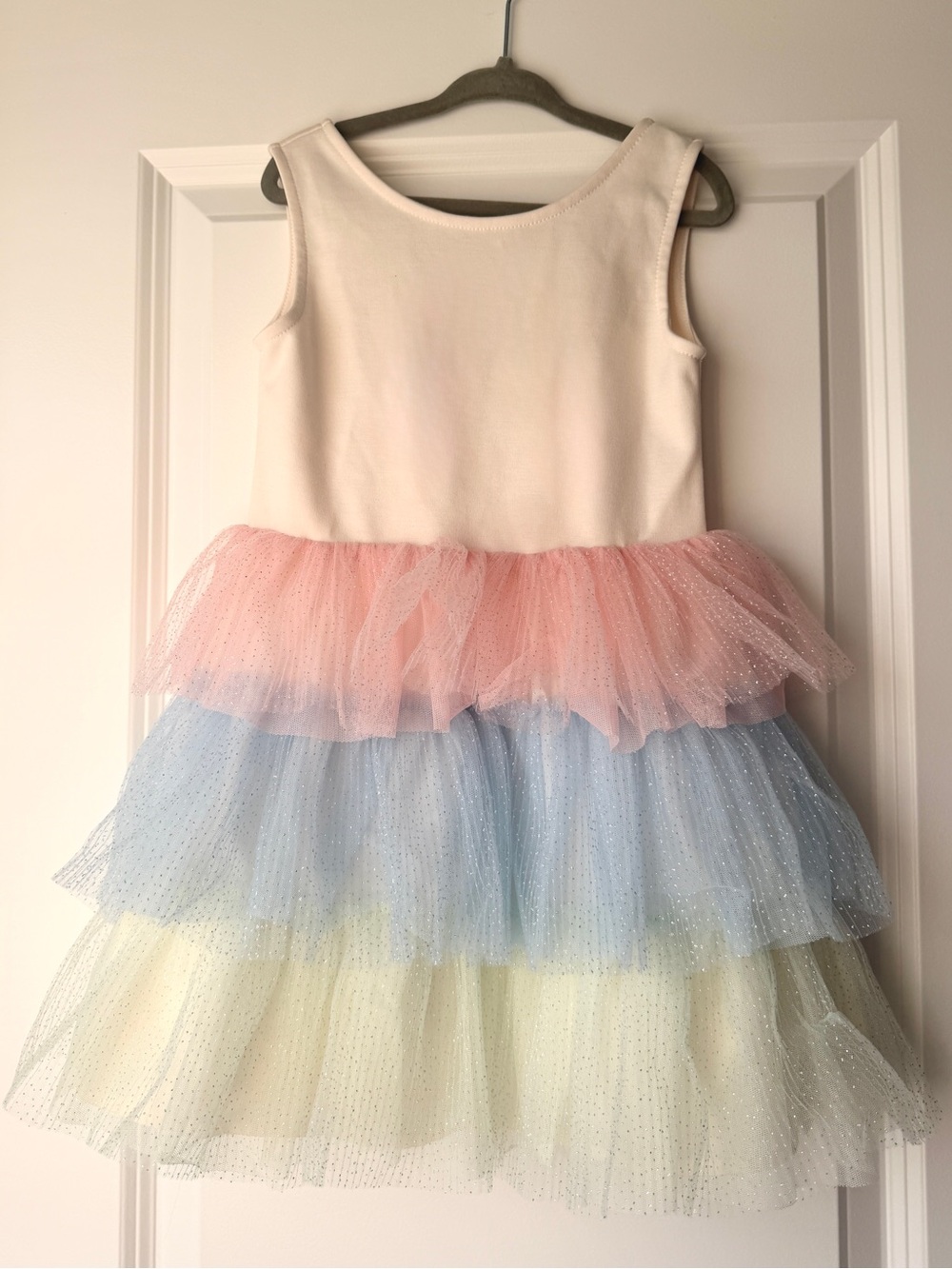 H&M 3-4T Girls Pastel Tulle Tiered Dress - Ivory Bodice